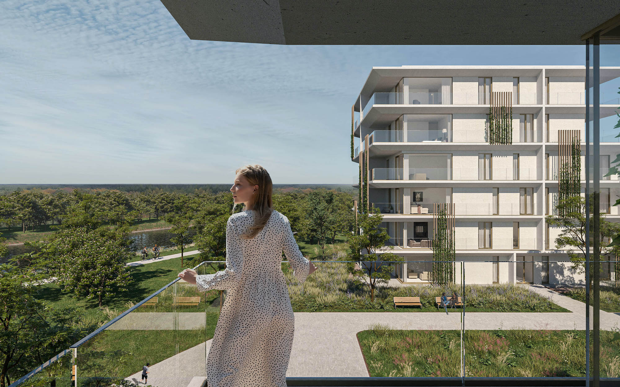 Waterlinie woonproject Neerpelt wonen aan het water passantenhaven renders terras balkon uitzicht groen kanaal